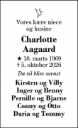 Dødsannoncen for Charlotte Aagaard - Herning