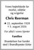 Dødsannoncen for Chris Reerman - Brøndbyøster