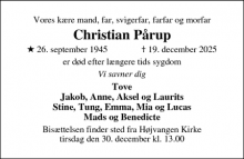 Dødsannoncen for Christian P&aring;rup - Skanderborg