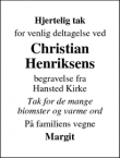 Dødsannoncen for Christian
Henriksens - Horsens