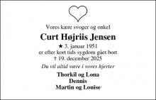 Dødsannoncen for Curt H&oslash;jriis Jensen - Glyngøre