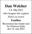 Dødsannoncen for Dan Welcher - Bornholm