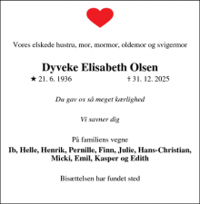 Dødsannoncen for Dyveke Elisabeth Olsen - Viby