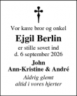 Dødsannoncen for Ejgil Berlin - Neksø 