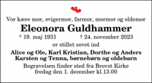 Dødsannoncen for Eleonora Guldhammer - Brovst