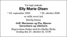 Dødsannoncen for Elly Marie Olsen - gedser