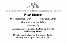 Dødsannoncen for Else Bonne - Viborg