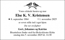 Dødsannoncen for Else K. V. Kristensen - Højslev