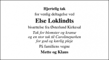 Dødsannoncen for Else Loklindts - Varde