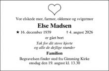 Dødsannoncen for Else Madsen - Tjærby