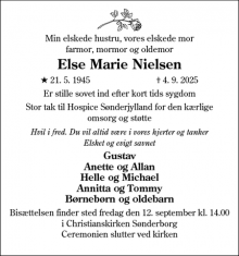 Dødsannoncen for Else Marie Nielsen - Aabenraa