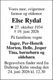 Dødsannoncen for Else Rydal - Gjern
