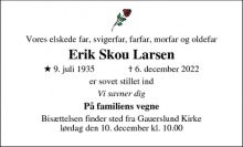Dødsannoncen for Erik Skou Larsen - Børkop