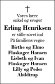 Dødsannoncen for Erling Henriksen - Skjern