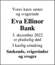 Dødsannoncen for Eva Ellinor Bank - Ringkøbing
