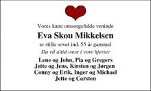 Dødsannoncen for Eva Skou Mikkelsen - Skive