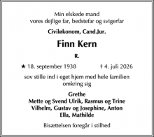Dødsannoncen for Finn Kern - Gentofte