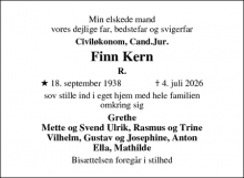 Dødsannoncen for Finn Kern - Gentofte