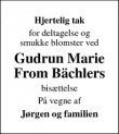 Dødsannoncen for Gudrun Marie
From B&auml;chler - Bjerne