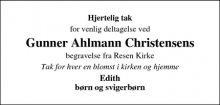 Dødsannoncen for Gunner Ahlmann Christensens - Skive