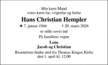 Dødsannoncen for Hans Christian Hempler - Odense