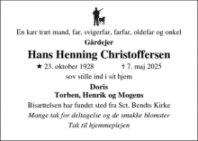 Dødsannoncen for Hans Henning Christoffersen - Ringsted 