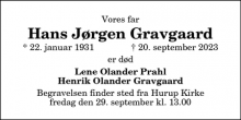Dødsannoncen for Hans Jørgen Gravgaard - Hurup Thy