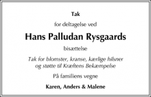 Dødsannoncen for Hans Palludan Rysgaard - København