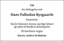 Dødsannoncen for Hans Palludan Rysgaard - København