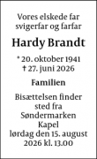 Dødsannoncen for Hardy Brandt - Rødovre