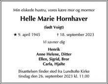 Dødsannoncen for Helle Marie Hornhaver - Kgs. Lyngby