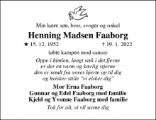 Dødsannoncen for Henning Madsen Faaborg - Løjt / Haderslev
