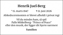 Dødsannoncen for Henrik Juel-Berg - Copenhagen K