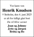 Dødsannoncen for Henrik Knudsen - Stoholm