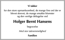 Dødsannoncen for Holger Bernt Hansen - Birkerød