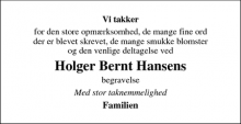 Dødsannoncen for Holger Bernt Hansen - Birkerød