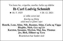 Dødsannoncen for Ib Carl Ludvig Schmidt - ukendt
