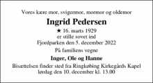 Dødsannoncen for Ingrid Pedersen - Ringkøbing