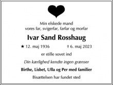 Dødsannoncen for Ivar Sand Rosshaug - Frederiksberg