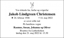 Dødsannoncen for Jakob Lindgreen Christensen - København