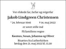 Dødsannoncen for Jakob Lindgreen Christensen - København