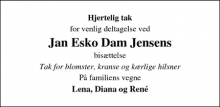 Dødsannoncen for Jan Esko Dam Jensen - Albertslund