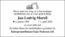 Dødsannoncen for Jan Ludvig Morell - Vildbjerg