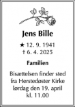 Dødsannoncen for Jens Bille - København Ø
