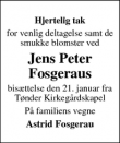 Dødsannoncen for Jens Peter
Fosgerau - Tønder