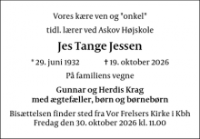 Dødsannoncen for Jes Tange Jessen - Hejls