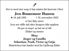 Dødsannoncen for Jess Bonnemose Hansen - Herning