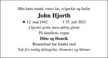 Dødsannoncen for John Hjorth - Hillerød