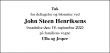 Dødsannoncen for John Steen Henriksen - Haslev