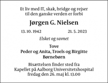 Dødsannoncen for Jørgen G. Nielsen - Aalborg 